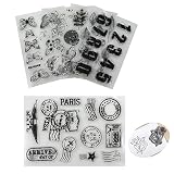 Stamps DIY Stempel Silikonstempel set - 5 Blätter Stempelset aus Transparent Silikon, Zahlen/Poststempel/Schmetterlinge/Fallende Blätter/Pflanzen, Stampin für Journal Scrapbooking Fotoalb