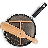 Krepp-Pfanne Antihaftbeschichtung hergestellt in, ideal für Crêpes Omeletts, Pfannkuchen, spülmaschinenfest, 26 cm flach, mit Crepes Verteiler - Crepes Wender - Holzsp