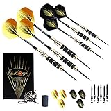 Bull’s Eye Dartpfeile, 6 Stück – Steeldarts Profi Set für 2 Pers – Darts Pfeile Set für Klassische Dartscheibe Bonus Dart Spitzer + Multifunk
