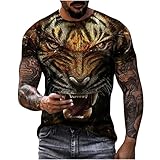 T Shirts Männer Coole Oberteile mit Tiger Print Retro 3D Druck Pullover Tiermotiv Herren Tshirt Frühling Sommer Kurzarm O Ausschnitt Tops Tägliches Shirt Gotischen Stil Streetw