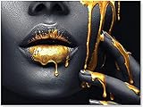 Modernes Pop-Art-Dekor Golden lips bild,Leinwand Schwarz Gold Frauen Lippen poster,Golden Sexy Lippen Leinwand Gemälde Drucke,Modern Wandbilder Wohnzimmer Deko Ungerahmt (30x40cm)