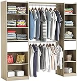 Begehbarer Kleiderschrank #5077 in der Breite verstellbart und offen Garderobe Schrank Regal 2X Schublade Schlafzimmer (Weiß/Natur)