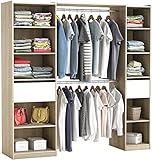 Begehbarer Kleiderschrank #5077 in der Breite verstellbart und offen Garderobe Schrank Regal 2X Schublade Schlafzimmer (Weiß/Natur)