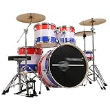 Basstrommeln Percussion Drums Adult Kinderselbstlern-Jazz 5 Trommeln 3 Becken-Anfänger Üben Professionelles Schlagzeug-Set Kinderspielzeug (Color : Red+White+Blue, Size : 160 * 120cm)