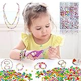 Genhoo Perlen zum Auffädeln, DIY Perlenschmuck Selber Machen Kinder,DIY Armbänder Set, Bunte Perlen Schmuck Basteln Mädchen Freundschaftsarmbänder Halsketten Schnurset für Mädchen Kinder, 24 Farb