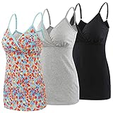 MANCI Stilltop Tank Cami, Damen Baumwolle Umstandspyjama-Tops Schlaf-BH für Stillen, Schwarz + Hellblau + Grau, S