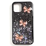 Schutzhülle für iPhone 12 oder iPhone 12 Pro (Schmetterlingsmuster, glitzernd, glitzernd, durchsichtig, stoßfest)
