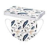 GULASISI Neu Erwachsene Einweg 3-lagig Mundschutz mit Motiv, Mund und Nasenschutz, Atmungsaktive Bandana Bunt Modegeschmack Halstuch für Männer Frauen (10, Feder-Zang Blau)