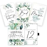 45 Baby Meilenstein-Karten im Eukalyptus Design für Jungen & Mädchen mit hochwertiger Verpackung von Cozy Racoon - Meilensteinkarten als Geschenk zur Geburt, Babyparty, Schwang