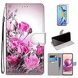 MUTOUREN Handyhülle Kompatibel mit Xiaomi Redmi Note 9 Pro/Note 9S Hülle PU Leder Schutzhülle Brieftasche Flip Wallet Case Cover mit 1* Displayschutzfolie - Pinke R