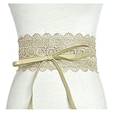 JSJJAQW Damengürtel Frauen Bogen Spitze Gürtel Neue Wide Gürtel Für Frauen Schwarz Weiß Weibliche Selbstkassette Obi Cinch Taillenbund Hochzeitskleid Taille Band (Belt Length : 210cm, Color : Khaki)