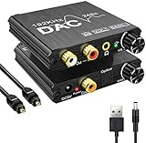 192kHz DAC Konverter Lautstärke Einstellbarer mit Bass Einstellknopf,Digital SPDIF Optisch Koaxial Toslink zu Analog Stereo L/R RCA 3,5mm mit Optisch Kabel für PS3/4, DVD,TV, HD Plasma,Xbox