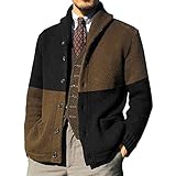 Herbst Und Winter Casual Fashion Herren V-Ausschnitt KontrastnäHte Strickjacke Langarm Lose Einreihige Pullover Mantel Jacke H