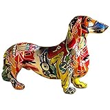 HKYMBM Farbe Graffiti Hundestatue Skulptur - handgefertigte Wasserzeichen Farbe Dackel Hund Figur Tierharz Dekor für Hausgeschenke Souvenirs,L