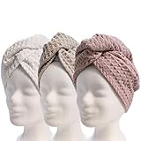 Lead Care Haarturban, Turban, Haartrockentuch, 3er Set - schnell trocknendes Mikrofaser Trockentuch mit Knopf (3er Set weiß, Creme, rosa)