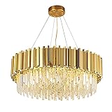 HAOJU Kristalle Pendelleuchte, Luxus Gold Modern Hängelampe, Drei Lichtfarben Sind farbwechseln, Kronleuchter Höhenverstellbar, Kronleuchter Lampe für Wohnzimmer Schlafzimmer Küche Esstisch (15.75in)