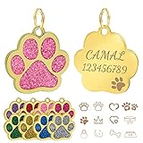 Hundemarken, CAMAL Goldener Pfotenabdruck Hundemarke mit Gravur Tags für Kleine bis Mittelgroße Hunde oder Katzen, 30mm (Rosa)