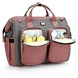 Pomelo Best Wickeltasche mit wasserdicher Wickelunterlage und 2 Kinderwagen Haken verstellbare Schultergurt multifunktionale Umhängetasche Reisetasche für Unterwegs (Rosa mit Grau)