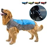 Ranphy Hunderegenmantel Wasserdicht für Mittlere und Große Hunde Reflektierend Regenhülle Atmungsaktive mit Bauchschutz Dackel Labrador Hundejacke Ultraleichte Sicheren Hundebekleidung Blau 6XL