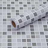 Fantasnight Fliesenaufkleber Mosaik Grau Weiß Fliesensticker 60 × 500 cm Mosaikfliesen Selbstklebende Folie für Bad und Küche Deko F