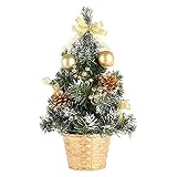 Mini Weihnachtsbaum,Mini Tannenbaum für Tisch,Mini Christmas Tree Miniatur,Mini Weihnachts Baum Künstlicher Geschmückter Weihnachts Baum klein,Christbaum,Weihnachtsdeko 13x30cm (Gold)