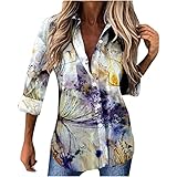 Freizeithemden Damen Abstrakte Tuschemalerei Druck Hemden Langarm Bluse mit Umlegekragen Button Down Hemd Business Casual Oberteile Sommerjacke Streetwear Langarmshirt Frühling Sommer Top