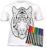 Splat Planet T-Shirt zum Ausmalen, Tiger, Pop Art, mit 10 ungiftigen waschbaren Zauberstiften, zum Ausmalen und Auswaschen Gr. 9 - 11 Jahre, weiß