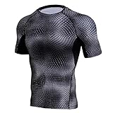Xjp Männer Kurzarm Fitness Sport Fitnessstudio T-Shirt Serpentin Laufender Yoga Athletic Top Blouse (S, Dunkel Grau)