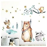 Little Deco Wandaufkleber Fuchs Bär Indianer I 97 x 74 cm (BxH) I Wandtattoo Kinderzimmer Waldtiere Pfeil Bogen Junge Babyzimmer Wandsticker Baby Bilder DL206-6