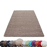 HomebyHome Shaggy Hochflor-Teppich Langflor Wohnzimmerteppich Soft Einfarbig in 14 Farben, Farbe:Beige, Grösse:80x150