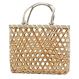 Cabilock Rattan Einkaufskorb geflochten Einkaufstasche Bambus Korbtasche Tragetasche mit Henkel Vintage Shopper Tasche Strandkorb für Spielzeug Wäsche Picknick Gemüse 30x15x25