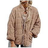 yiouyisheng Winterjacke Damen wattierte Jacke einfarbig Langarmjacke mit Taschen Herbst und Winter warme Jacke Wattierter Mantel Frauen Stehkragen Strickjacke Oberbekleidung