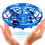 BlueFire UFO Drohne für Kinder, Mini-Drohne mit 360° drehbaren und LED-Lichtern, wiederaufladbar, handgesteuerte Drohne, Flugzeugspiele, Geschenke für Jungen und Mädchen (blau)