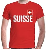 buXsbaum® Herren T-Shirt Suisse | Schweiz Switzerland Svizzera Swiss Europa | Flagge Ländershirt Fanshirt | XL, R