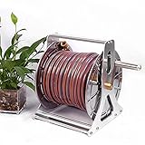 Gartenschlauchaufroller,Gartenschlauchaufroller Heavy Duty,Mobiler Gartenschlauch und Aufroller-Set,Edelstahl-Schlauchaufroller,Edelstahl-Wandmontierte freistehende Schlauchaufroller mit 100ft/165