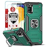 LeYi Hybrid Hülle Kompatibel mit Samsung Galaxy A03S Handyhülle und 2*Panzerglas, Militär Standard Armor Hardcase Silikon Schutzhülle Handy Case mit Ring Halter Dunkelgrü