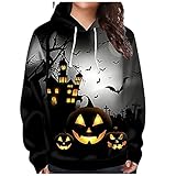 Halloween-Kürbis-Print mit Kapuze und langen Ärmeln für Damen, Schwarz , 46