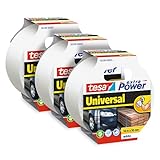 tesa extra Power Universal Gewebeband im 3er Pack - Gewebeverstärktes Ductape zum Reparieren, Befestigen, Bündeln, Verstärken oder Abdichten - Weiß - 10 m x 50