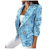 GOKOMO Damen Karierter Blazer Langarm Tasten Mantel Herbst Winter Einfarbig Weich und Bequem Sweatshirt Warme Stilvoll Mantel(L,Blau)