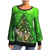 WAQD Weihnachten T-Shirts Damen Schneemann Pullover Herbst-Winter Langarm O-Ausschnitt Lässig Sweatshirt Damen Pulli Teenager Mädchen Weihnachten Pullover Herbst-Winter Langarmshirt Ob