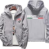 wasserdichte Regenjacke für Herren - Ducati 3D-Druck Kapuzen-Sweatshirt Leichter atmungsaktiver Regenmantel Pullover zum Wandern Reisegeschenk