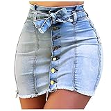 KULIXI Damen Jeansröcke Lässige einfarbige Miniröcke Damen Schnürschuhe-EIN_XL_01