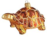 Christbaumschmuck Glas Schildkröte 10cm mundgeblasen handbemalt Weihnachtskugeln Gold b