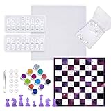 Epoxidharz Formen Set Gießharz Schachbrett-und-Schachfiguren - mit Schach Box, 4-in-1 (27cm/10.6in) Silikonform Selber Machen DIY Schachspiel, Pailletten, Fingerlinge,