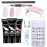 libelyef 3 Farben Poly Nagel Gel Kit, Nagelverlängerung Kit Nail Art Starter Set mit UV Lampe, 15ML UV Gel, 100 Fingernagel Stück,