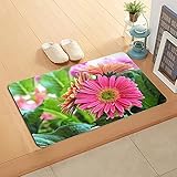 YuPancjua Flanell rutschfeste Weiche Tasche Balkon Küche Badezimmer Türmatte Teppich Gerbera Flower 3D-Druck Türmatte Teppich Waschbar 40X60Cm J8960