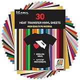 Kassa HTV Wärmetransfer-Vinyl-Bündel, 30 Blatt (30,5 x 25,4 cm) – zum Aufbügeln auf Vinyl für Wärmepressmaschine – perfekt für T-Shirts und andere Stoffe – Bonus T