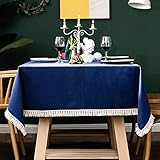 Die Tischdecke Ist Rechteckig Im Quasten-Stil Aus Baumwolle Und Leinen und Eignet Sich Zum Dekorieren Von KüChentischen, Couchtischen und Waschbaren TischdeckenbezüGen Blau. (140×220cm)