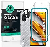 Ibywind Panzerglas für das POCO F3 5G/Xiaomi Mi 11i 5G, [2 Stück] mit Kamera Schutzfolie(Metall Material), Carbon Fiber Skin für die Rückseite, Inklusive Easy Install Kit (Zentrierrahmen)