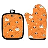 Topflappen Orangefarbener Katzendruck Ofenhandschuhe rutschfest Haltbar-Geeignet Zum Kochhandschuhe Backhandschuhe Waschbare Topfhandschuhe, Küchenzubehör Ofenhandschuhe Hitzebestaendig 17x27